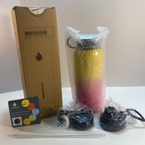 Sendstar 32 oz Double Wall‎ Insulated Stainless Steel Water Bottle Pink Yellow